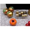 Image 2 : Lot of Fruit, Fine China Flowers, Crystal Vase and Brass Candle Holders / Napkin Rings