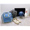 Image 1 : Lot of Bowling Items, 2 Bowling Balls with Bags, Bowling Pin and Shoes, 2 Stands