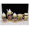 Image 1 : Lot of 5 German Beer Steins 3 with Metal Lids, Ceramic Pottery