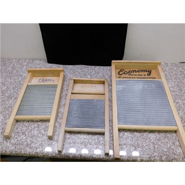 Lot of 3 Vintage Washboards 1 Glass 2 Metal Economy, Ideal and Pearl