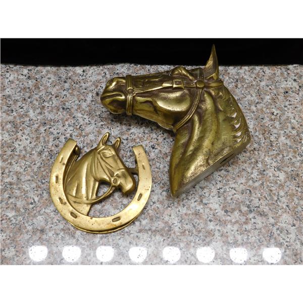 Heavy Brass Wall Hanging and Door Knocker Horse Head Horseshoe