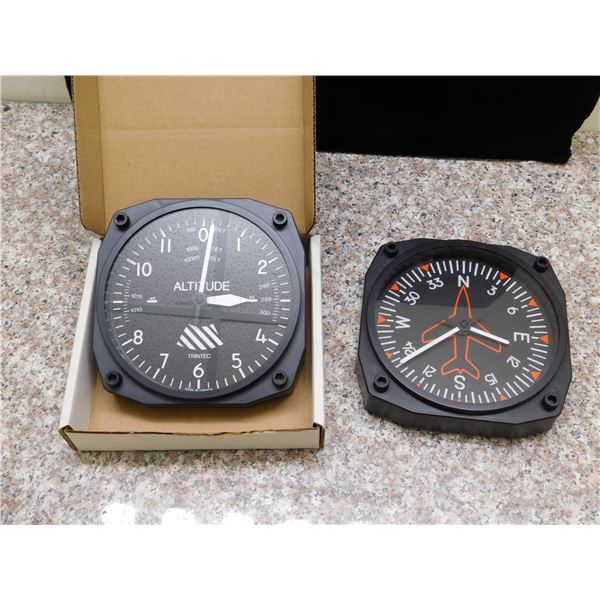 Lot of 2 Trintec Airplane Guage Wall Clocks
