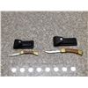 Image 1 : Lot of 2 Brass Wood Handle Folding Knives  3.5" Blade 8.5" total, 3" Blade 7" Total, + Pouches