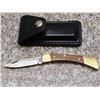 Image 2 : Lot of 2 Brass Wood Handle Folding Knives  3.5" Blade 8.5" total, 3" Blade 7" Total, + Pouches