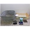 Image 1 : END OF THE RUN Metal Tray, Wooden Grape Box, Jar, Glasses, Sod Iron, Hook, Etc