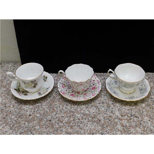 Lot of 3 Teacups and Saucers Royal Albert Silver Maple, Gladstone, Floral Chintz