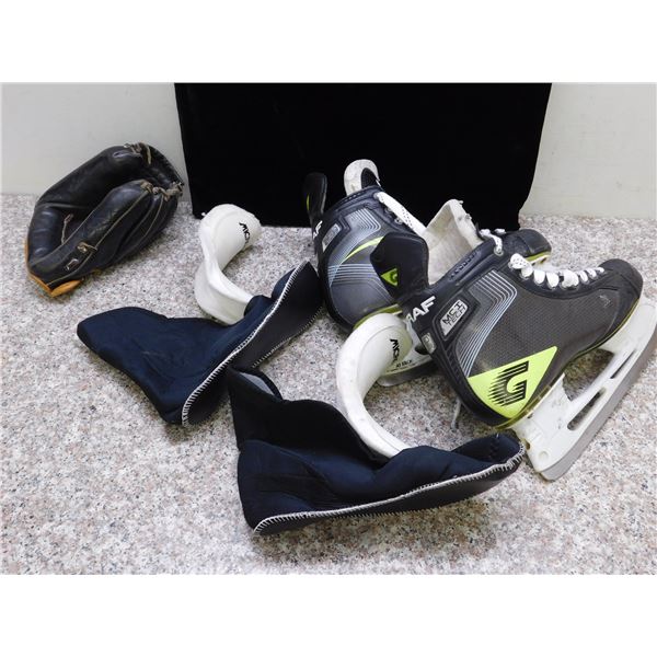 Lot of Ice Skates Graf MCITech Size 9R, Baseball Glove