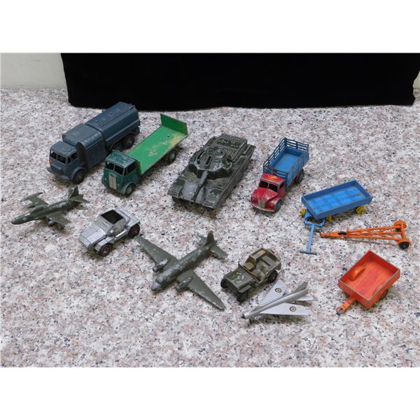 Lot of Mostly Dinky Trucks and Military Vehicles Die Cast Cars