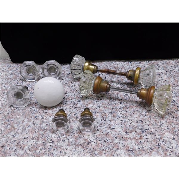 Glass and Brass Vintage Door Knobs, Drawer Pulls, Porcelain Door Knob