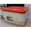 Image 5 : Vintage Canister Set and Bread Box Red Floral Design Flour Sugar Coffee Tea Stacking Tins
