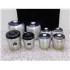 Image 1 : Lot of Kromex Stacking Canister Set x2 Grease, x2 Tea, Sugar, Flour Spun Aluminum Westbend Coffee