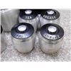 Image 2 : Lot of Kromex Stacking Canister Set x2 Grease, x2 Tea, Sugar, Flour Spun Aluminum Westbend Coffee