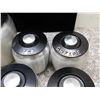 Image 3 : Lot of Kromex Stacking Canister Set x2 Grease, x2 Tea, Sugar, Flour Spun Aluminum Westbend Coffee