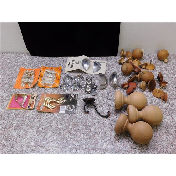 Lot of IKEA, Silver and Antique Style Drawer Pulls, Handles, Wooden Knobs, Banister, Metal Hooks