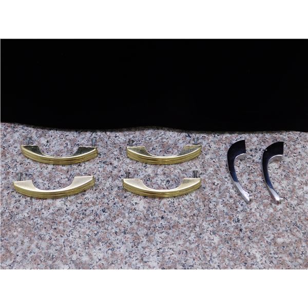 Lot of 6 1990s Art Deco Style Metal Cabinet Pulls Drawer Handles Hardware