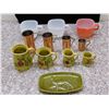 Image 1 : Poole England Deer Tray, Set of Brass Measuring Cups,  3 Glass Bake Mugs, Japan Pottery Measuring