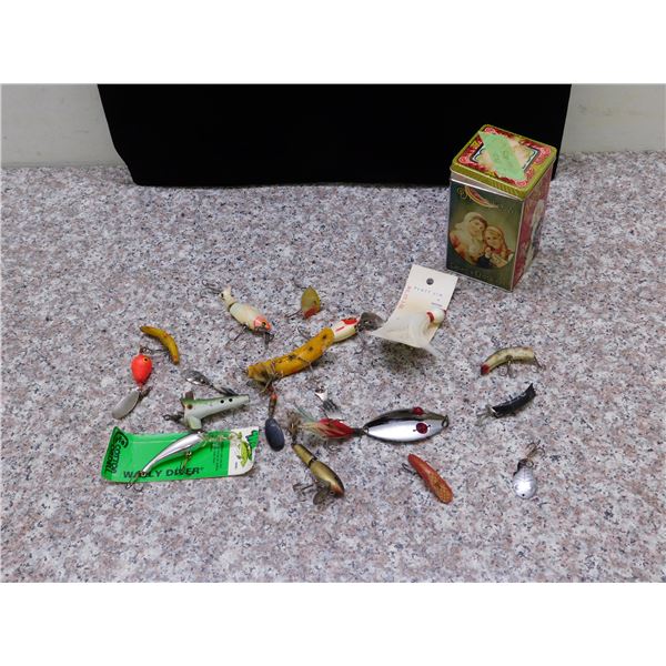 Tin Full of Vintage Fishing Lures Brooks