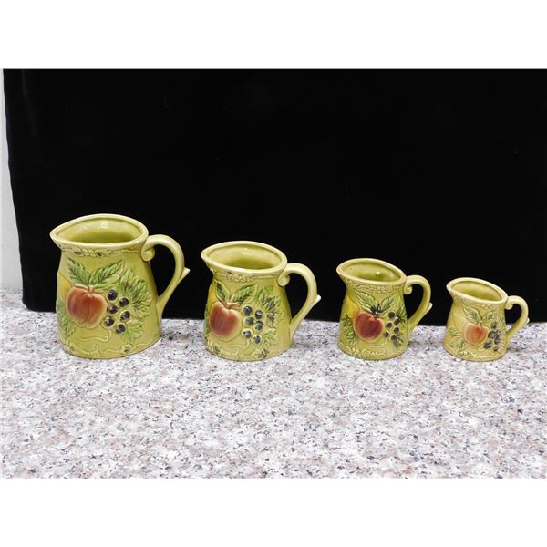 Lot of 4 Ceramic Pottery Measuring Cups 1 cup, 1/2cup 1/4cup 1/8cup