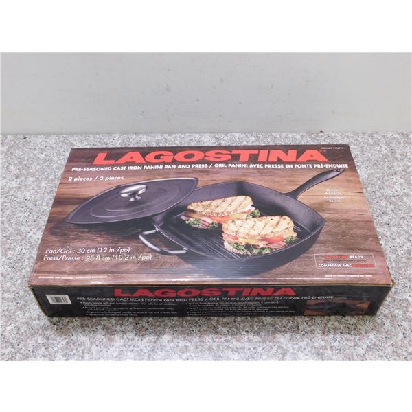 Lagostina PreSeasoned Cast Iron Panini Pan and Press BRAND NEW