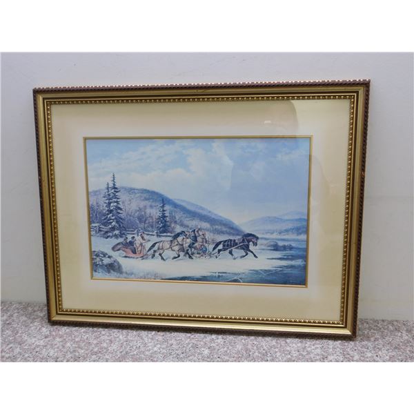 Framed Art Print  The Sleigh Race Across The Ice  by Cornelius Krieghoff