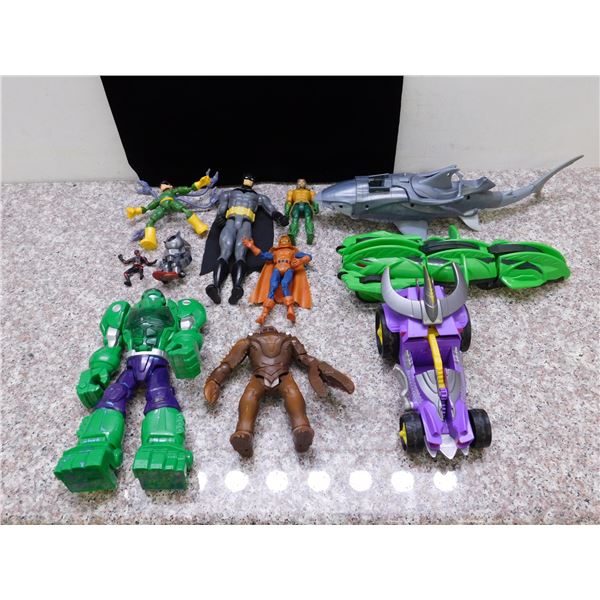 Lot of Assorted Toys Marvel DC Batman Hulk Mech, Shark, Car, Hobgoblin Legends, Aquaman, Sonic