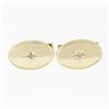 Vintage 14k Gold 0.04 ctw Round Single Cut Diamond Etched Polished Oval Cufflink