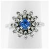 Vintage 14k White Gold 0.90 ctw Round Sapphire and Diamond Flower Cluster Ring