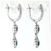 Image 3 : New 14K White Gold .89 ctw Round Emerald & Diamond Dual Halo Drop Dangle Earring
