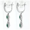 Image 4 : New 14K White Gold .89 ctw Round Emerald & Diamond Dual Halo Drop Dangle Earring
