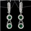 Image 6 : New 14K White Gold .89 ctw Round Emerald & Diamond Dual Halo Drop Dangle Earring