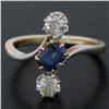 Image 7 : Antique Edwardian 14K Gold Platinum 1.61 ctw Mine Cut Diamond Sapphire Bypass Ri