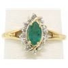 Image 1 : Petite 14k Yellow Gold .47 ctw Marquise Emerald Solitaire Round Diamond Halo Rin