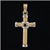 Image 3 : New Italian 14K Yellow Gold Round Cabochon Cut Black Onyx Textured Cross Pendant