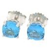 NEW 14k White Gold Cushion Cut Natural Swiss Blue Topaz Solitaire Stud Earrings
