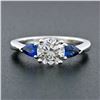 Image 3 : NEW 14k White Gold 1.47 ctw GIA Round Diamond & Sapphire 3 Stone Engagement Ring