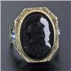 Image 2 : Antique Art Deco Men's 10k Gold Agate Double Cameo & Shield Cut Aquamarine Ring