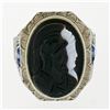 Image 3 : Antique Art Deco Men's 10k Gold Agate Double Cameo & Shield Cut Aquamarine Ring