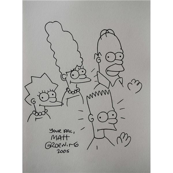 Matt Groening Simpson Family drawn and signed sketch