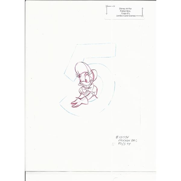Disney Daisy Duck original hand drawn art for Parker Bros. Hasbro Crazy 8's card game