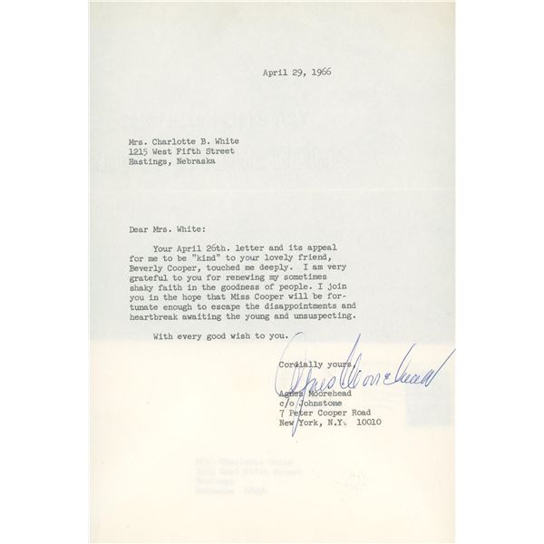 Agnes Moorehead BeWitched signed personal letter