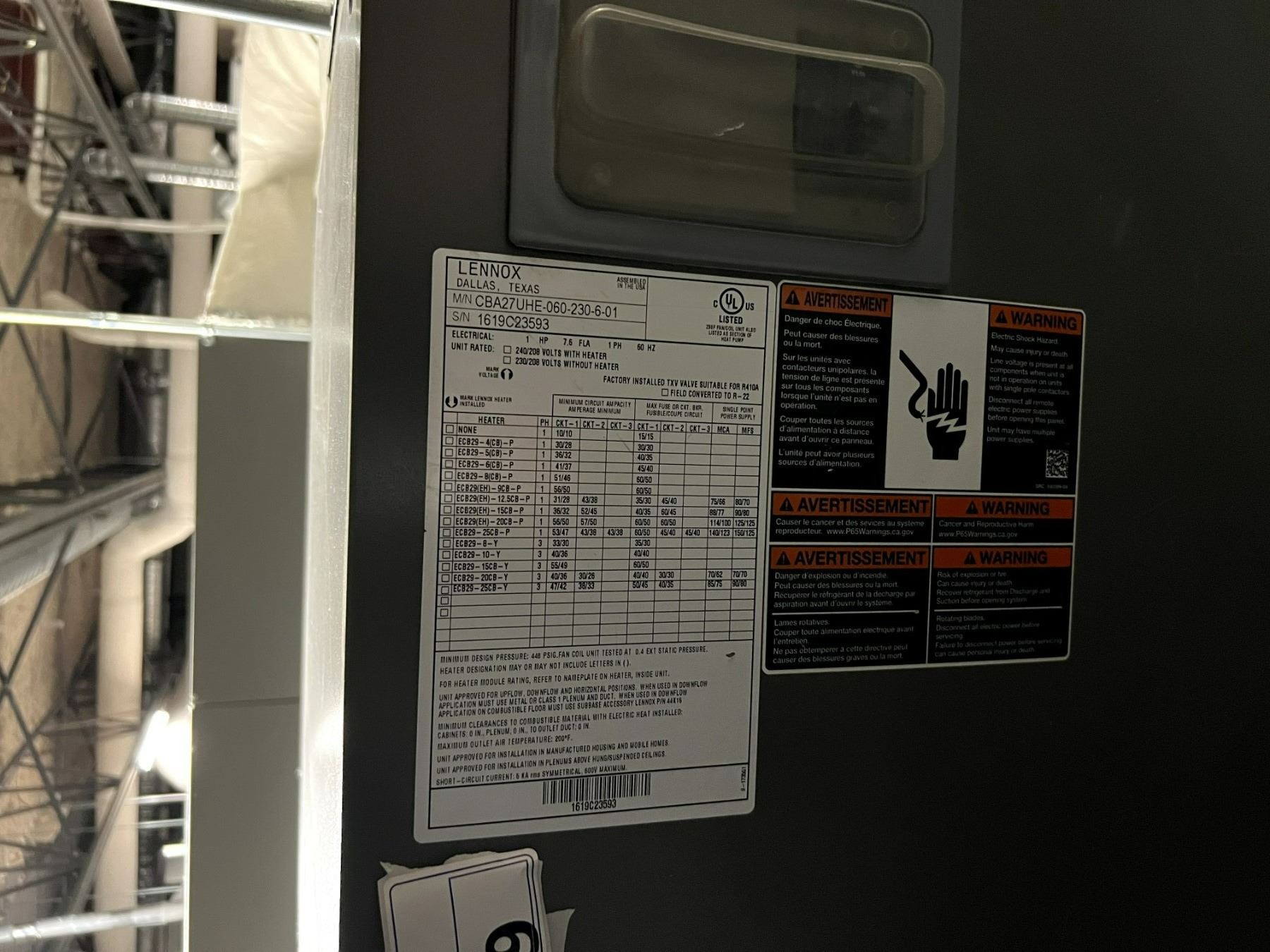 LENNOX 5 TON HEAT PUMP MODEL CBA27UHE060230601