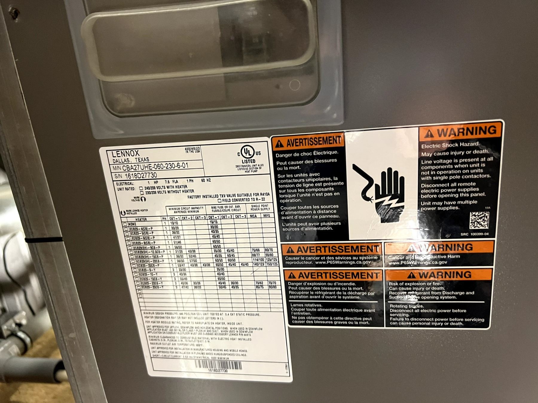 LENNOX 5 TON HEAT PUMP MODEL CBA27UHE060230601