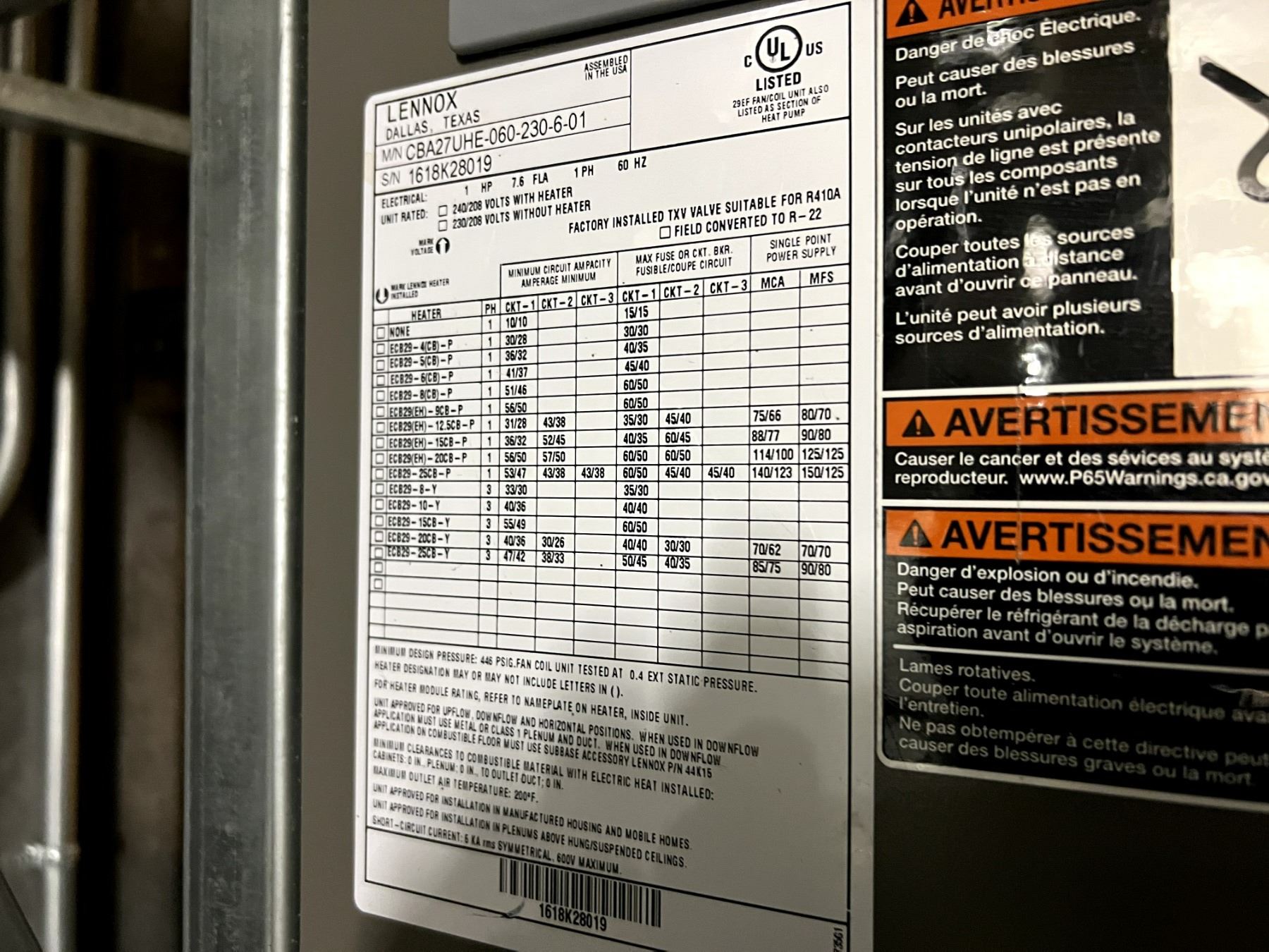 LENNOX 5 TON HEAT PUMP MODEL CBA27UHE060230601