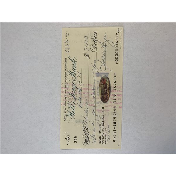 MLB superstar Rollie Fingers signed check
