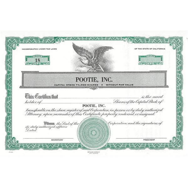 Ruth Buzzi - Pootie, Inc. Capital Stock Shares Certificate #18