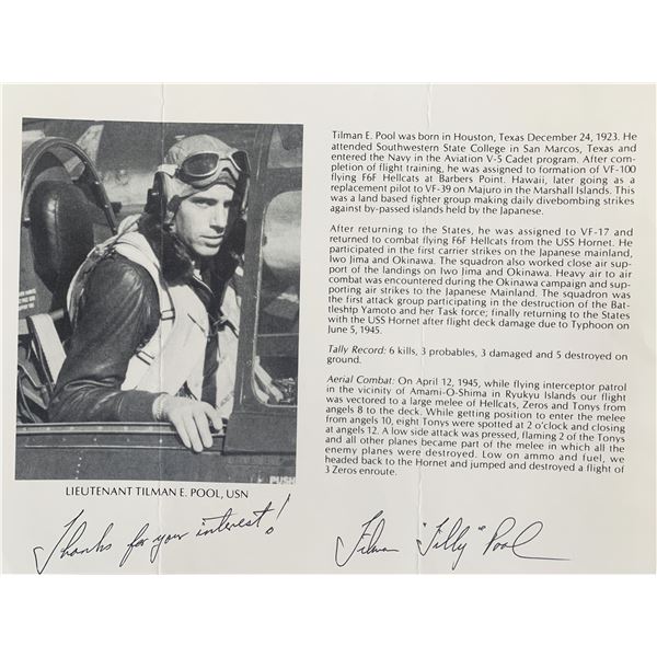 Lieutenant Tilman E. Pool Signed Bio Page