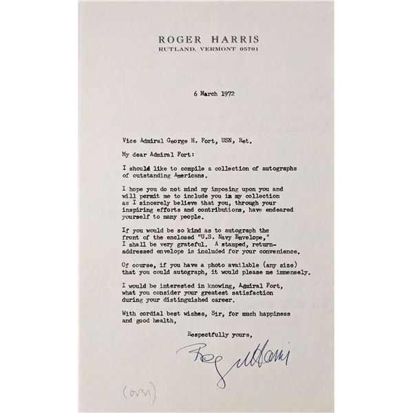 WW2 military Roger Harris signed letter