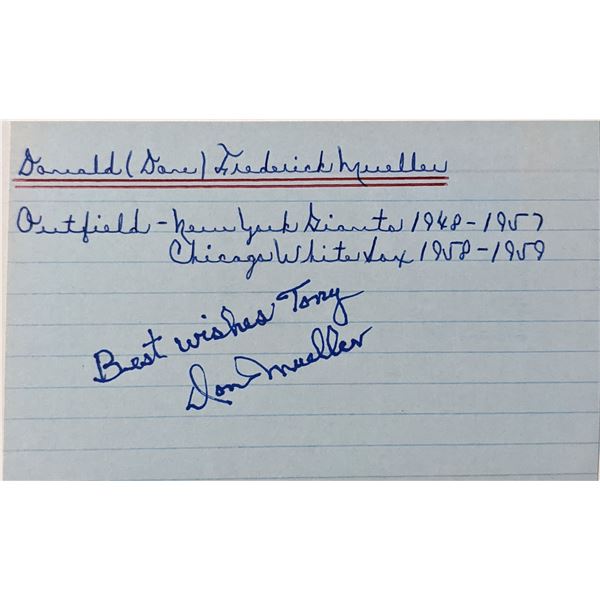 MLB player Don Mueller signed index card