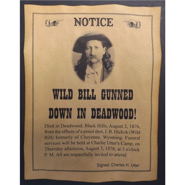 Wild Bill Hickok Reprint Wanted Poster