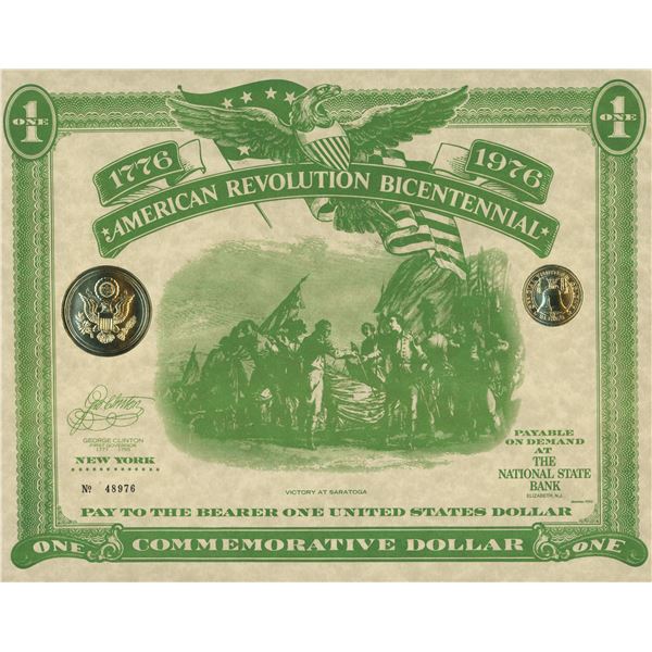 American Revolution Bicentennial Commemorative One Dollar Certificate, New York